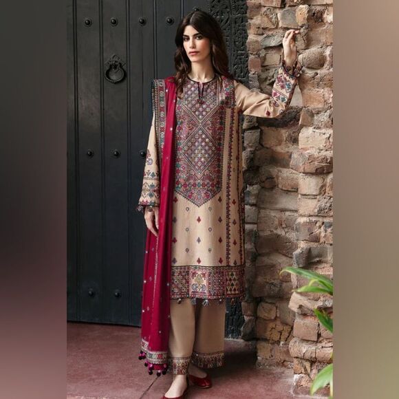 JAZMIN PAKISTANI DESIGNER EMBROIDERED SLUB KHADDAR - Picture 10 of 16